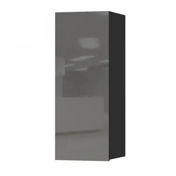 Vitrine Suspendue 1 Porte Collection Zante. Coloris Noir Et Gris Brillant.