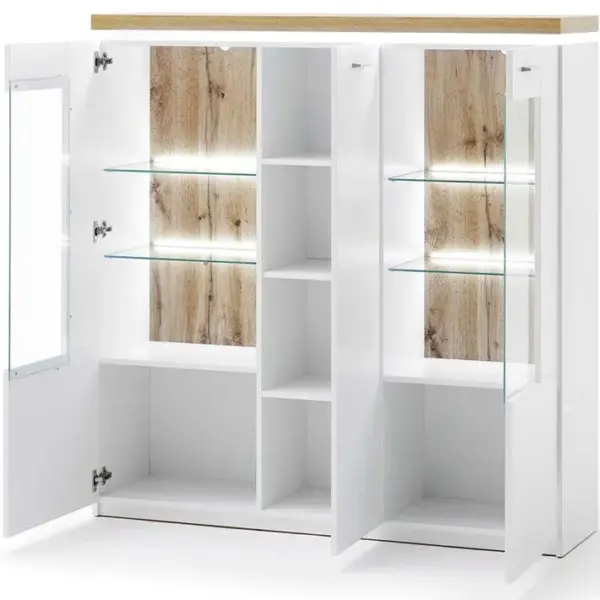 Buffet / Vaisselier Coloris Chêne Wotan Et Blanc - Longueur 138 X Hauteur 144 X Profondeur 38 Cm