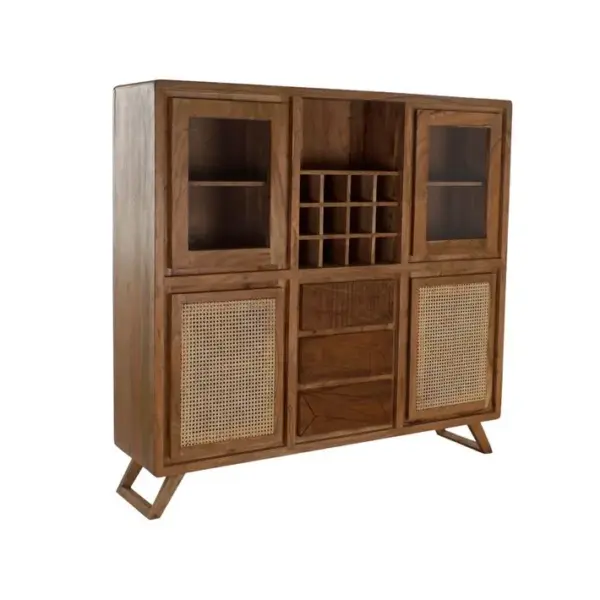 Armoire Vitrine Porte Bouteilles En Bois Acacia Marron - L. 160 X H. 153 X P. 41cm