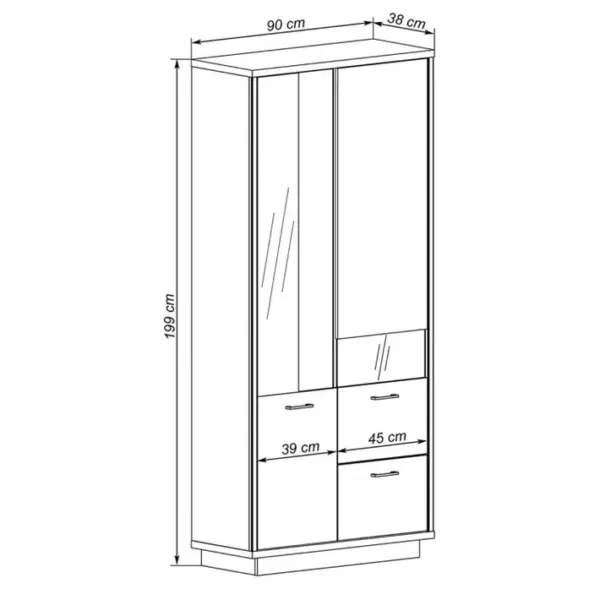 Vitrine, Buffet Haut Coloris Chêne, Graphite - Longueur 90 X Profondeur 38 X Hauteur 199 Cm