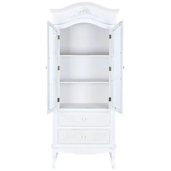 Vitrine, Armoire Vaisselier En Bois Coloris Blanc Avec 2 Porte Vitrée - L. 76 X P. 39 X H. 193 Cm