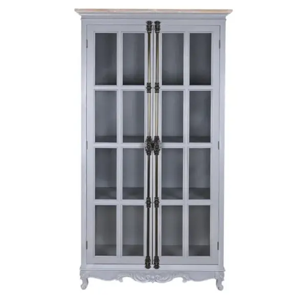 Vitrine, Armoire Vaisselier En Bois De Paulownia/verre Coloris Gris Clair