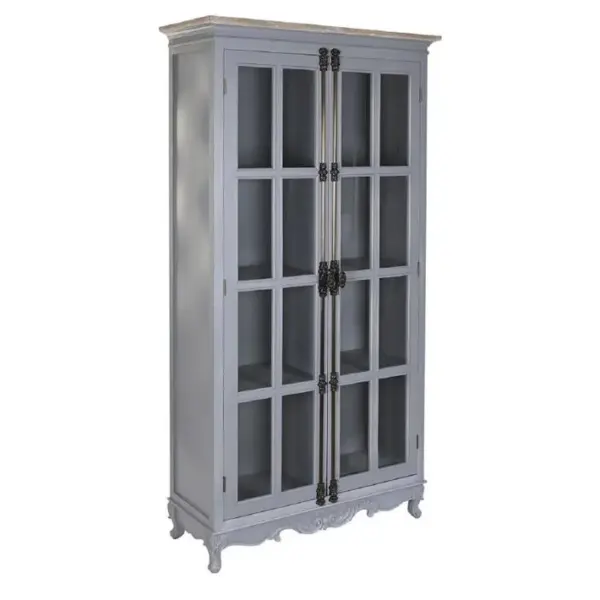 Vitrine, Armoire Vaisselier En Bois De Paulownia/verre Coloris Gris Clair