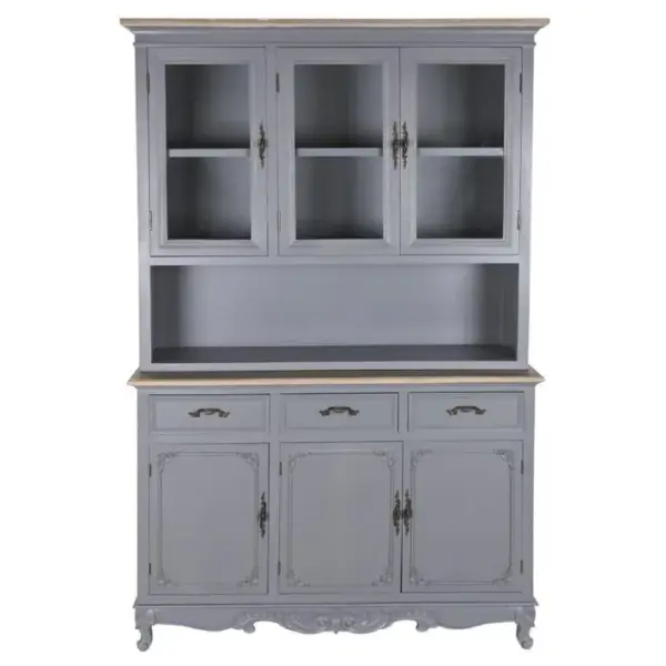 Vitrine, Armoire Vaisselier En Bois De Paulownia/verre Coloris Gris Clair