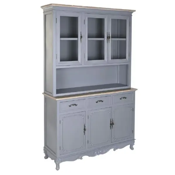 Vitrine, Armoire Vaisselier En Bois De Paulownia/verre Coloris Gris Clair