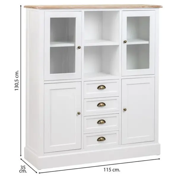 PEGANE Vitrine, Meuble De Rangement En Bois Avec 4 Portes Et 4 Tiroirs Coloris Blanc