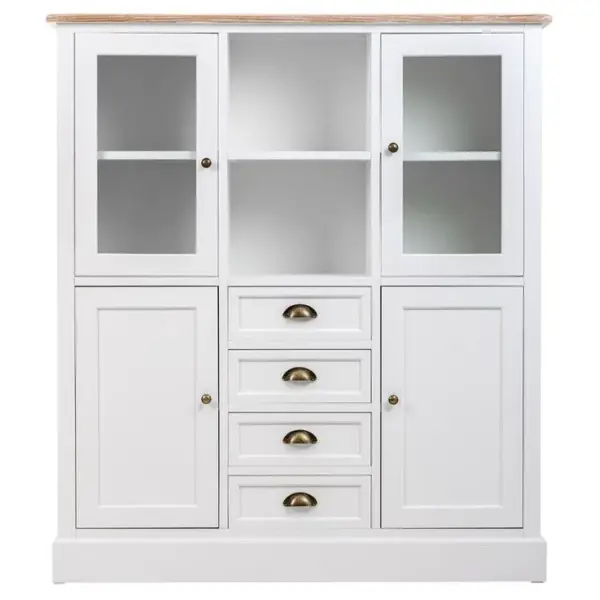 PEGANE Vitrine, Meuble De Rangement En Bois Avec 4 Portes Et 4 Tiroirs Coloris Blanc