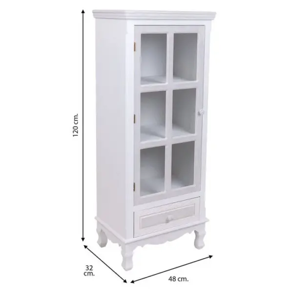 Vitrine, Meuble De Rangement En Bois Avec 1 Porte Et 1 Tiroir Coloris Blanc