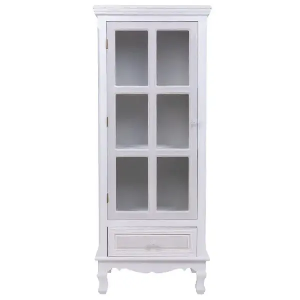 Vitrine, Meuble De Rangement En Bois Avec 1 Porte Et 1 Tiroir Coloris Blanc