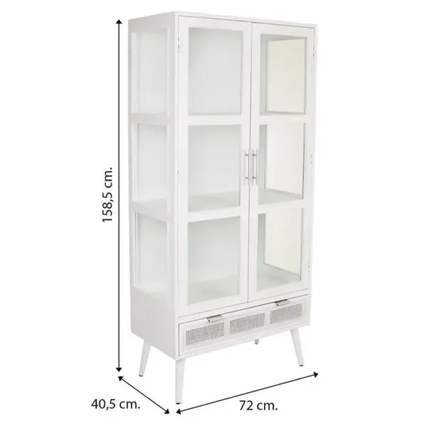 Vitrine, Meuble De Rangement En Bois Coloris Blanc - L. 72 X P. 40,5 X H. 158,5 Cm