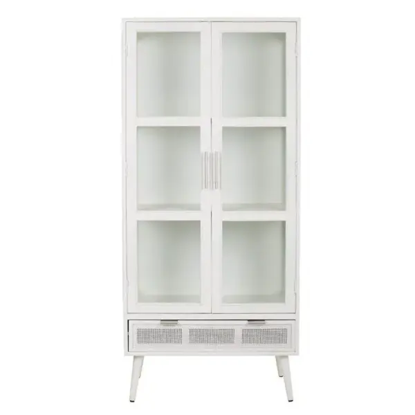 Vitrine, Meuble De Rangement En Bois Coloris Blanc - L. 72 X P. 40,5 X H. 158,5 Cm