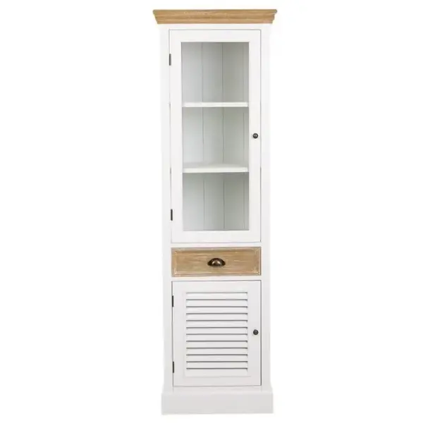 Vitrine, Meuble De Rangement En Bois Avec 2 Portes Et 1 Tiroir Coloris Blanc, Naturel