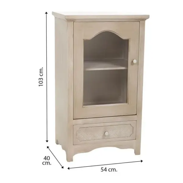 Vitrine, Meuble De Rangement En Bois Coloris Blanc Vieilli Avec 1 Tiroir Et Porte Vitrée