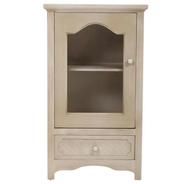 Vitrine, Meuble De Rangement En Bois Coloris Blanc Vieilli Avec 1 Tiroir Et Porte Vitrée