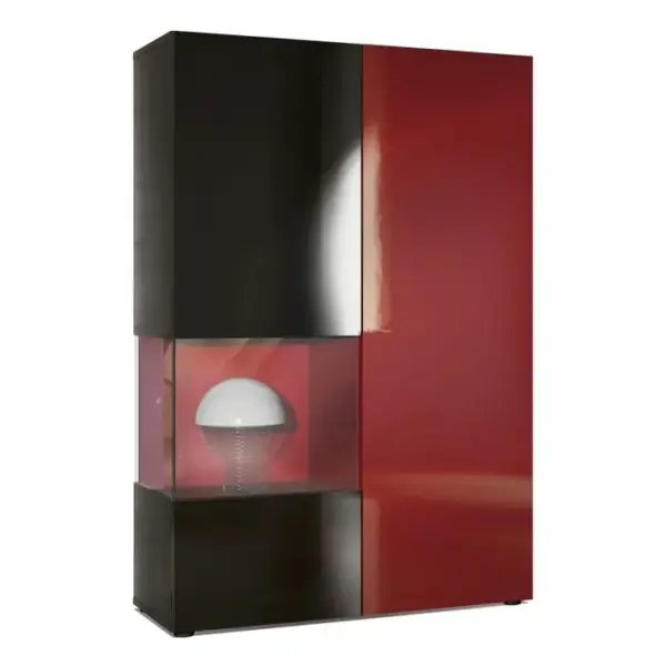 Vitrine Noir Mat, Brillant Et Bordeaux Laqué (lxhxp) : 91,5 X 136,5 X 37 Cm