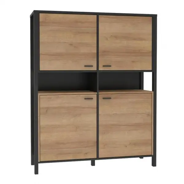 Vaisselier 121 Cm 4 Portes 2 Niches Décor Bois De Chêne Et Noir - Mode