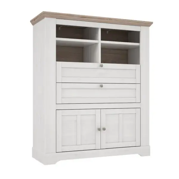 Buffet Haut 2 Portes 2 Tiroirs 4 Niches Décor Chêne Blanchi - Angele