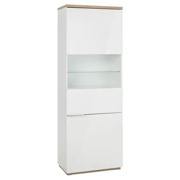 Vitrine Réversible Décor Chêne Texturé Et Blanc Laqué - Veronica