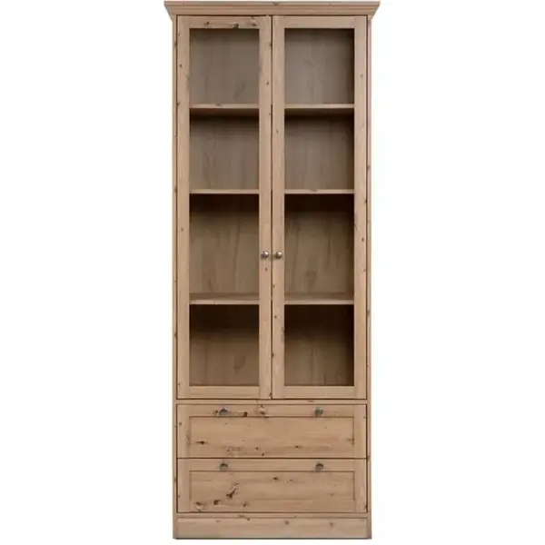 Vaisselier 2 Portes Vitrées 2 Tiroirs Effet Chêne 80 Cm - Saga