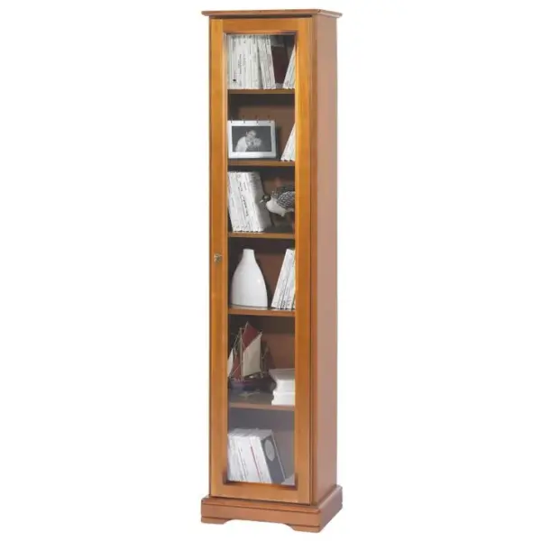 Vitrine Merisier Louis Philippe 1 Porte Vitrée 6 Niches L 44.2 H 182.2 P 33 Cm