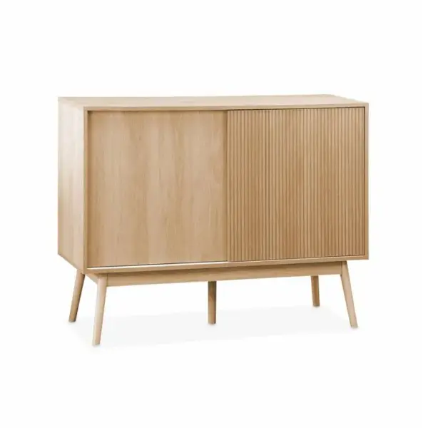 Buffet De Rangement Décor Bois. 2 Portes Coulissantes. Buffet Haut. Vaisselier. L 115 X L 39.5 X H