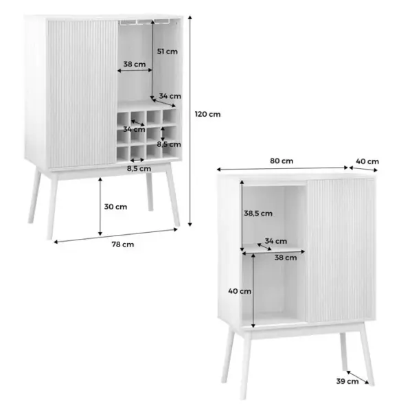 Meuble Range-bouteilles Portes Coulissantes. Buffet Haut. Vaisselier. L 80 X L 39.5 X H 120cm -