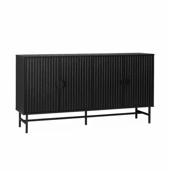 Buffet De Rangement Noir. Bazalt. Quatre Portes. Deux Étagères. Buffet Haut. Vaisselier. L 157.5 X