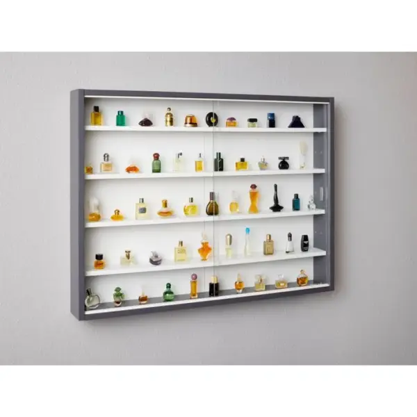 Vitrine Etagère Murale COLLECTY 5 Niches Gris et Blanc. Dim. 80 x 9.5 x 60 cm