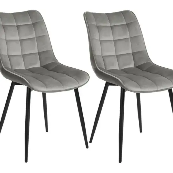 2x Chaises De Salle à Manger Chaise De Cuisine Siège En Velours Pieds En Métal Gris Clair