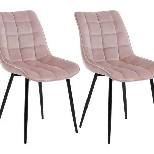 2x Chaises De Salle à Manger Chaise De Cuisine Siège En Velours Pieds En Métal Rose