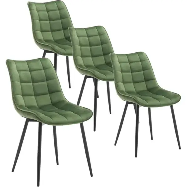 4x Chaise De Salle à Manger Avec Pieds En Métal - En Velours - Vert Foncé