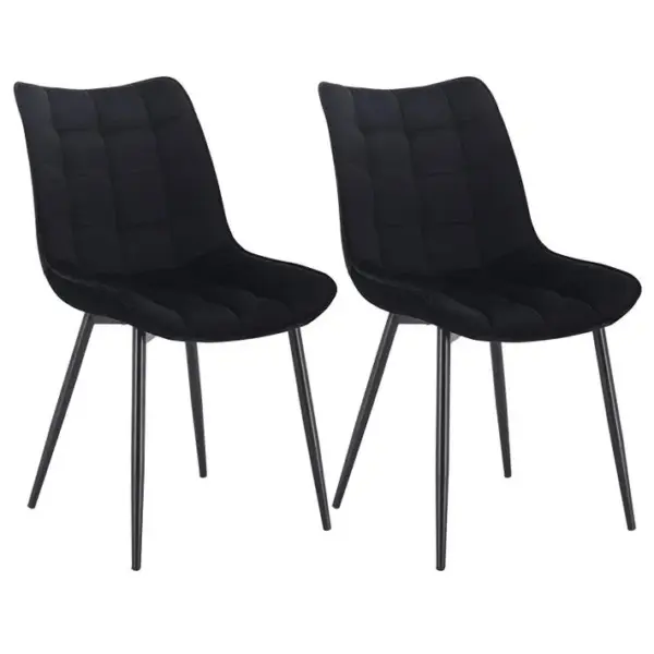 2xchaises De Salle à Manger Chaise De Cuisine Siège En Velours Pieds En Métal Noir