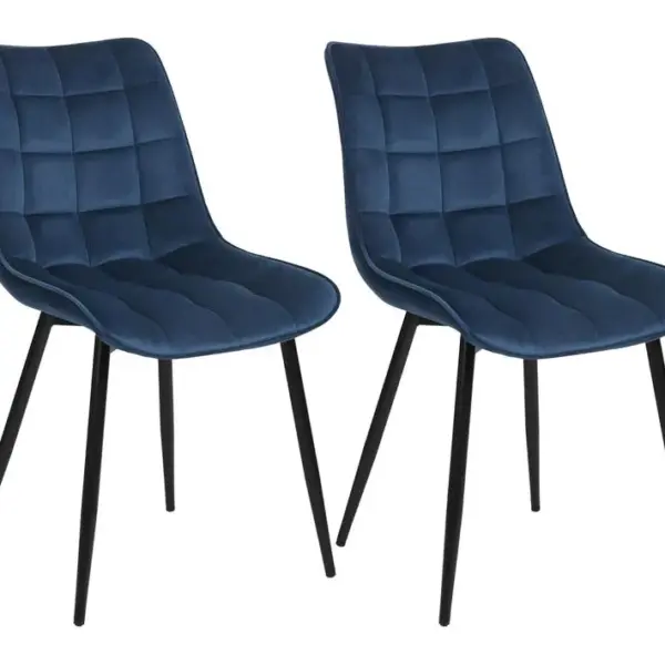 2x Chaises De Salle à Manger Chaise De Cuisine Siège En Velours Pieds En Métal Bleu