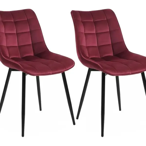 2x Chaises De Salle à Manger Chaise De Cuisine Siège En Velours Pieds En Métal Bordeaux