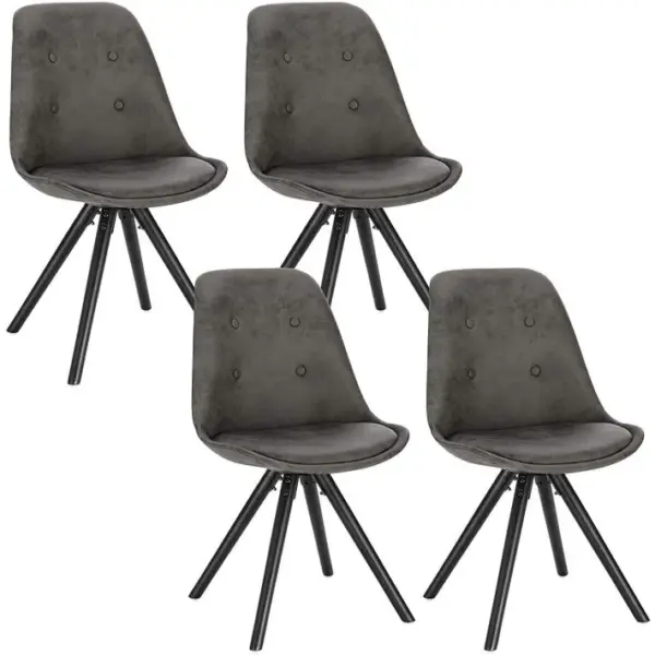 4xchaisess De Salle à Manger Chaises De Cuisine En Tissu Simili-cuir + Bois Massif Anthracite