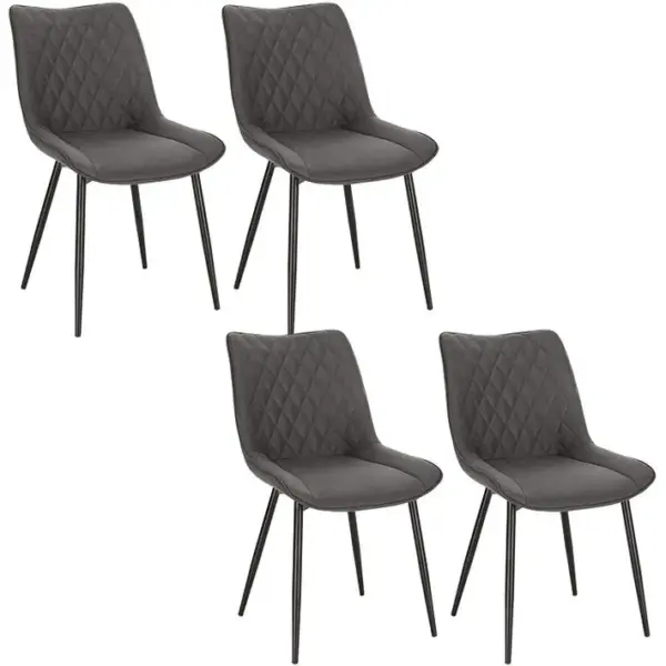 4xchaises De Salle à Manger Chaises De Cuisine En Tissu Simili-cuir + En Métal Gris Foncé