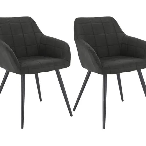 2xchaises De Salle à Manger Chaise De Salon En Métal+tissu Simili-cuir Anthracite