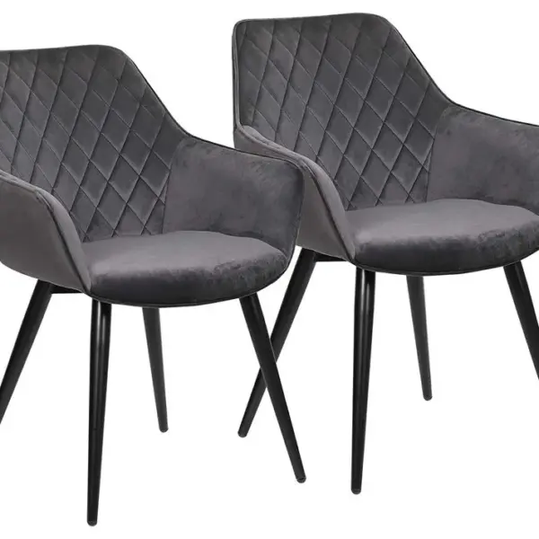 2x Chaises De Salon Chaises De Salle à Manger Matière En Velours Et Métal Gris Foncé