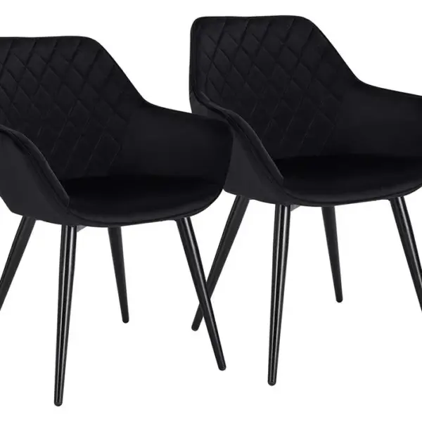 2x Chaises De Salon Chaises De Salle à Manger Matière En Velours Et Métal Noir