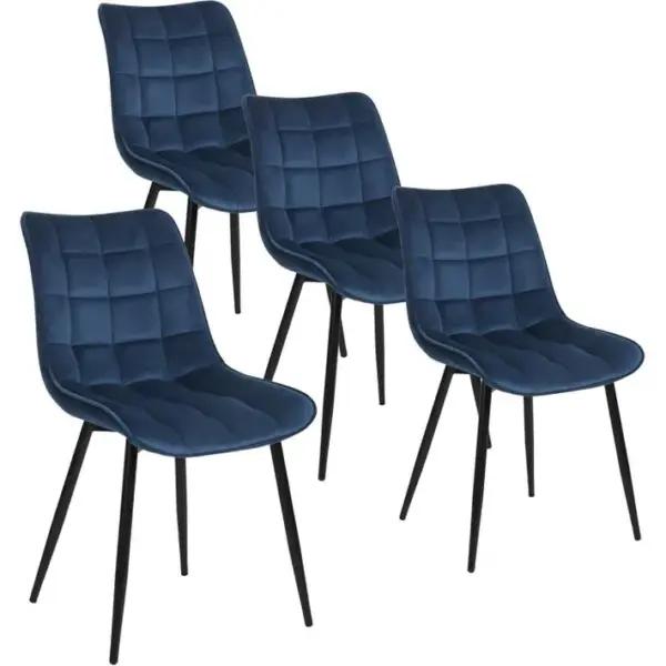 4x Chaise De Salle à Manger Chaise De Cuisine En Velours Épais Pieds En Métal Bleu