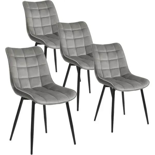 4x Chaise De Salle à Manger Chaise De Cuisine En Velours Épais Pieds En Métal Gris Clair