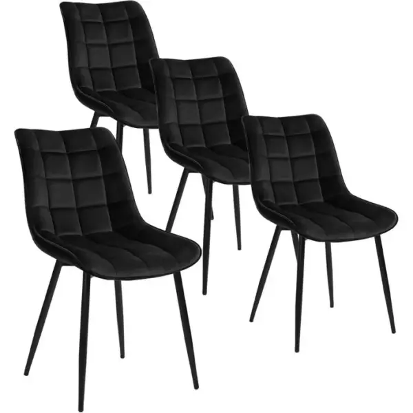 4x Chaise De Salle à Manger Chaise De Cuisine En Velours Épais Pieds En Métal Noir