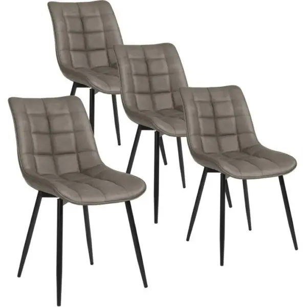 4x Chaise De Salle à Manger Chaise De Cuisine En Similicuir Épais Pieds En Métal Gris Foncé