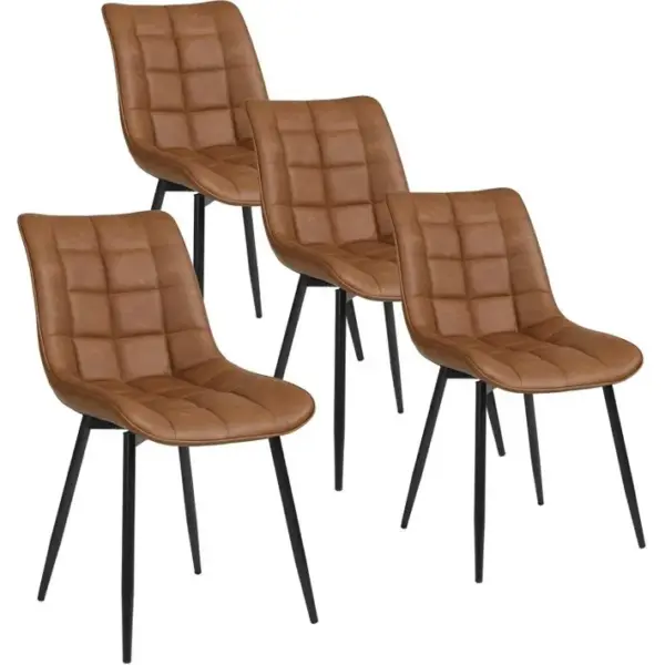 4x Chaise De Salle à Manger Chaise De Cuisine En Similicuir Épais Pieds En Métal Brun Clair