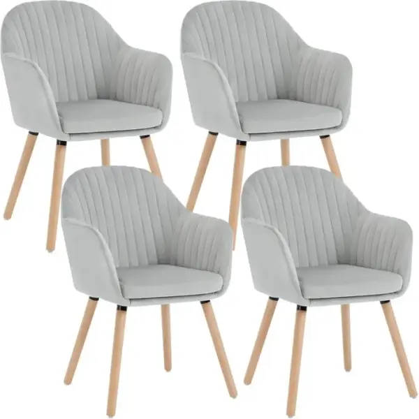 4x Chaises De Salle à Manger Chaises De Réception En Velours Et Bois Massif Gris Clair