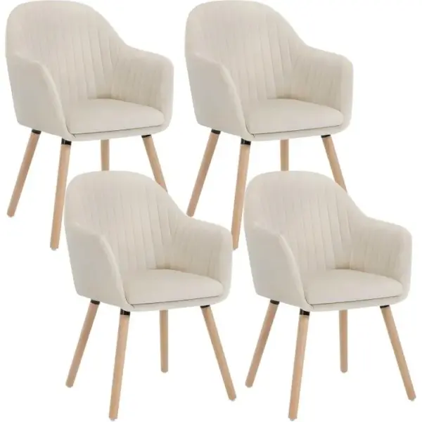 4x Chaises De Salle à Manger Chaises De Réception En Velours Et Bois Massif Crème Blanc