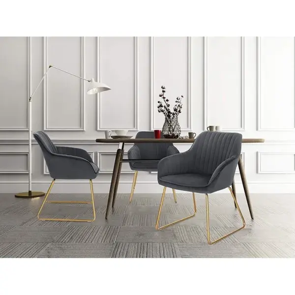 4x Chaises De Salle À Manger En Velours Gris Foncé