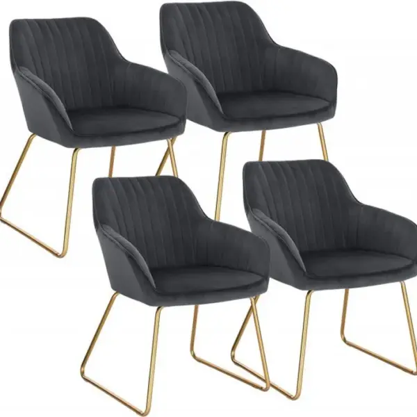 4x Chaises De Salle À Manger En Velours Gris Foncé