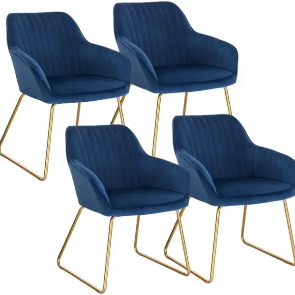 4x Chaises De Salle À Manger En Velours Bleu