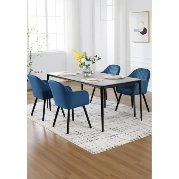 4x Chaises De Salle À Manger En Velours Bleu